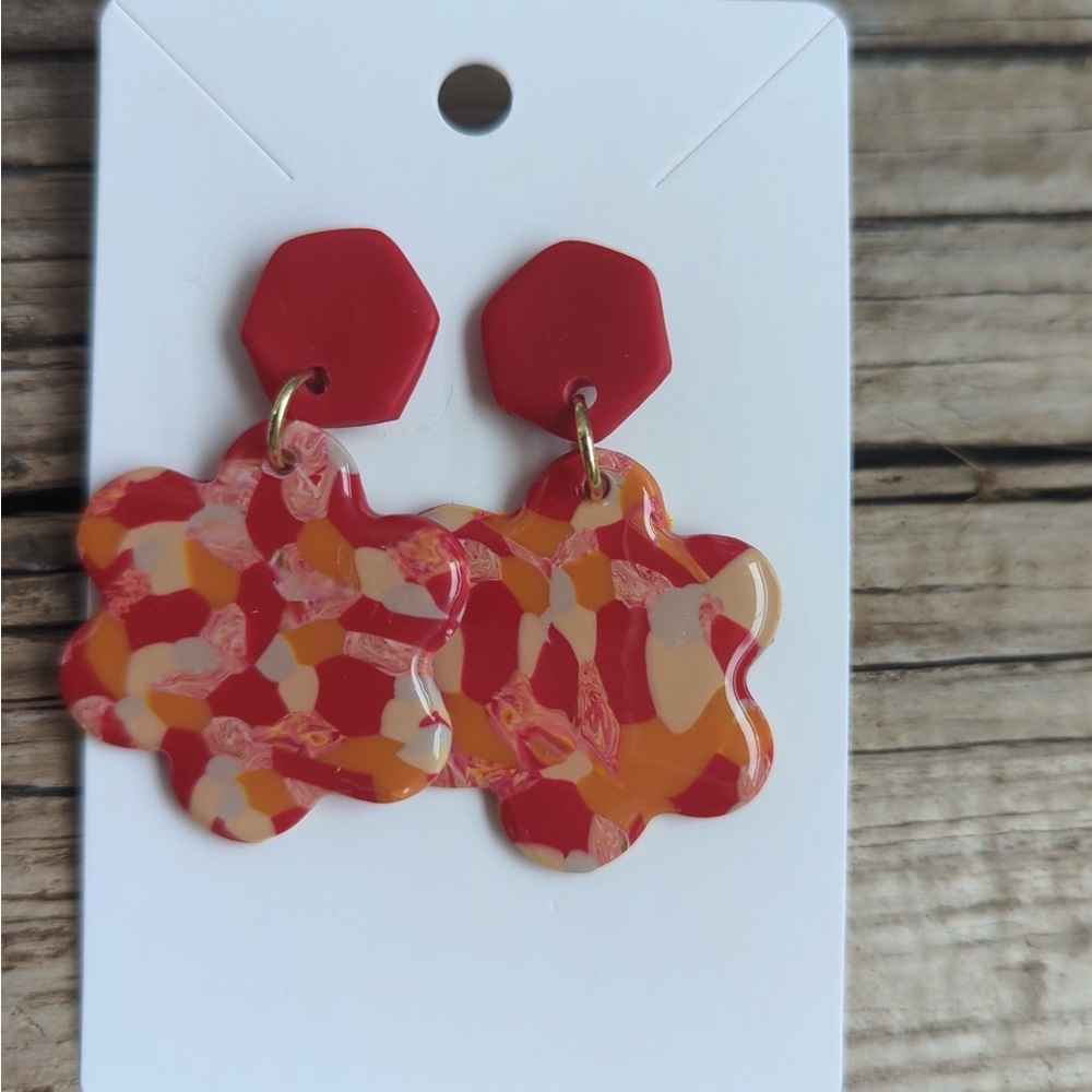 Red and Orange Floral Earrings